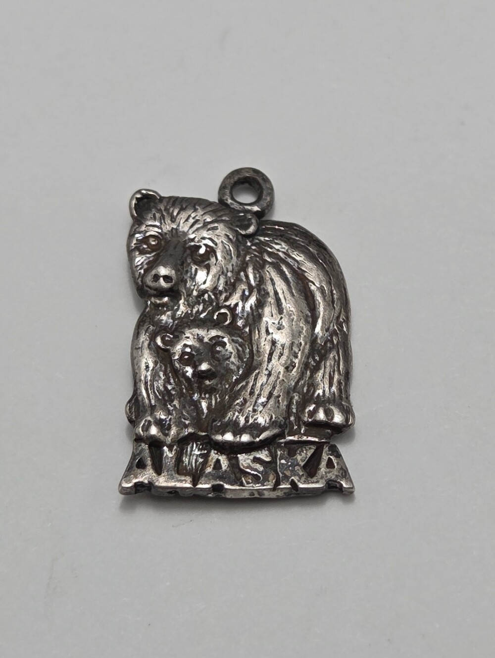 Alaska State Momma Bear & Cub Sterling Silver Charm
